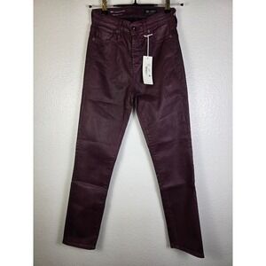 AG‎ Adriano Goldschmied Mari High Rise Slim Straight Coated Jeans Burgundy 24